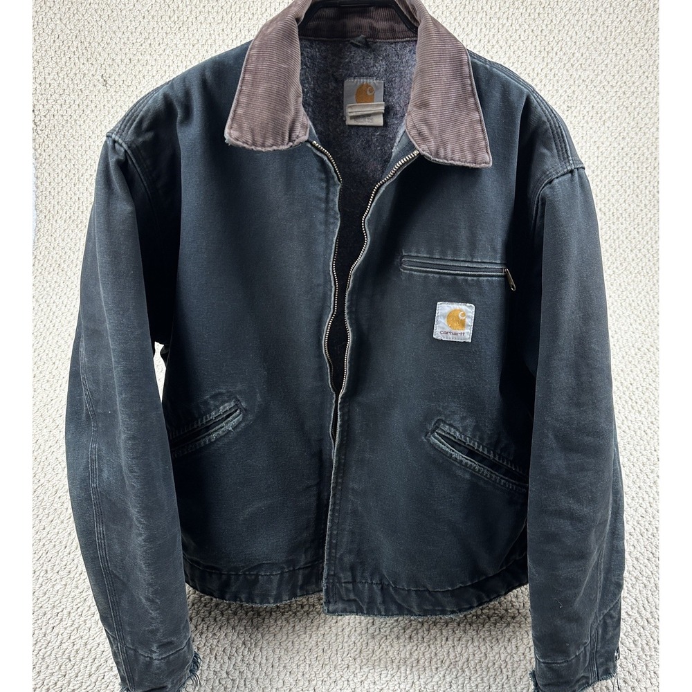 Carhartt Detroit Jacket Mens 46 Black Duck Canvas Boxy USA Union Made Distressed